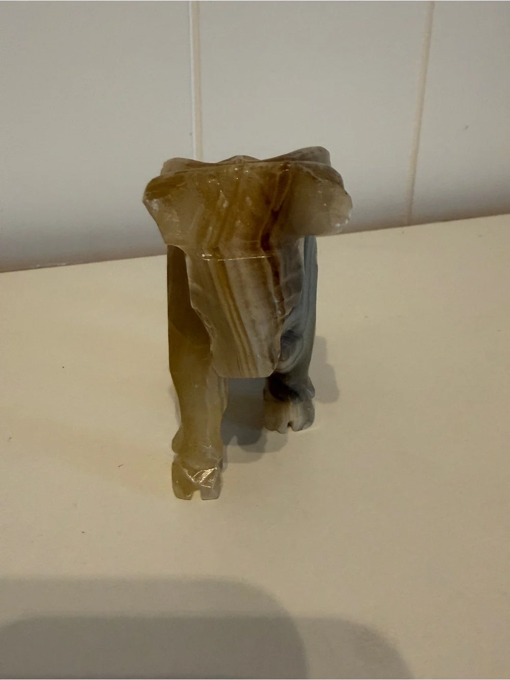 Vintage Hand Carved Onyx marble Bull Cow Figurine Statue Stone Sculpture